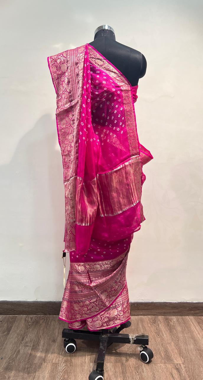 Pink Bandhani Kota Saree