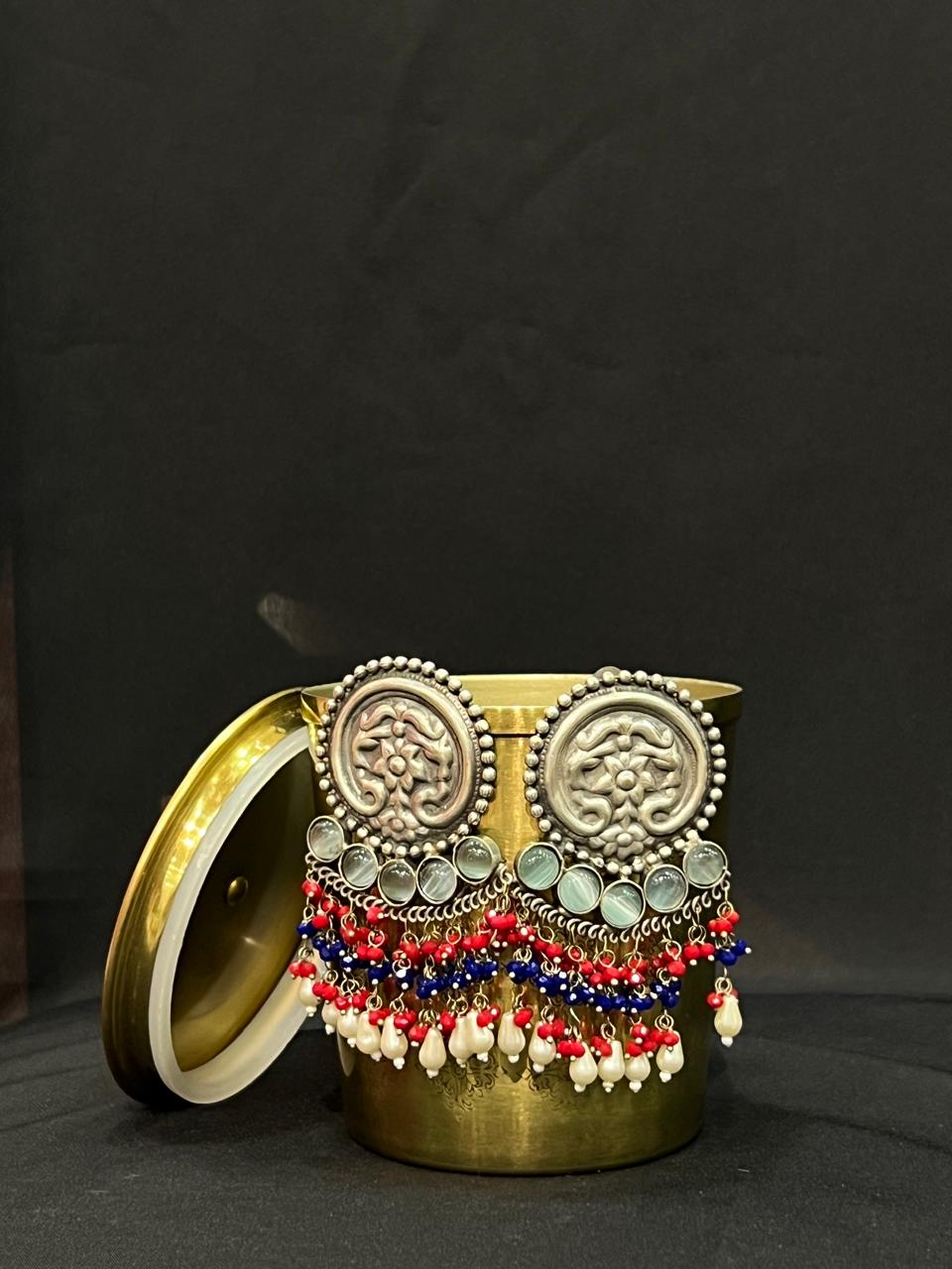 Oxidized Embossed Earring .