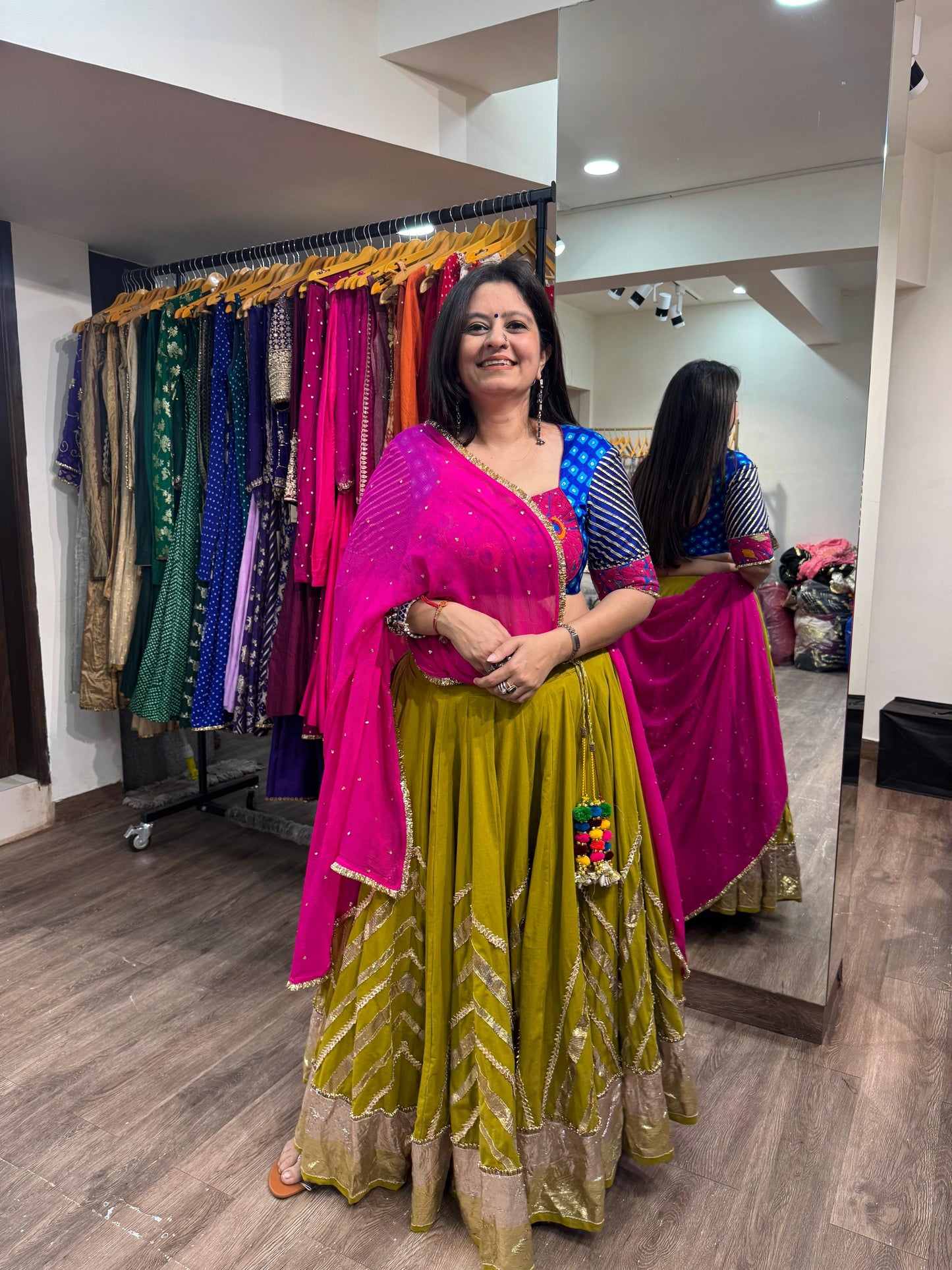 Mustard Green Cotton Lehenga Set