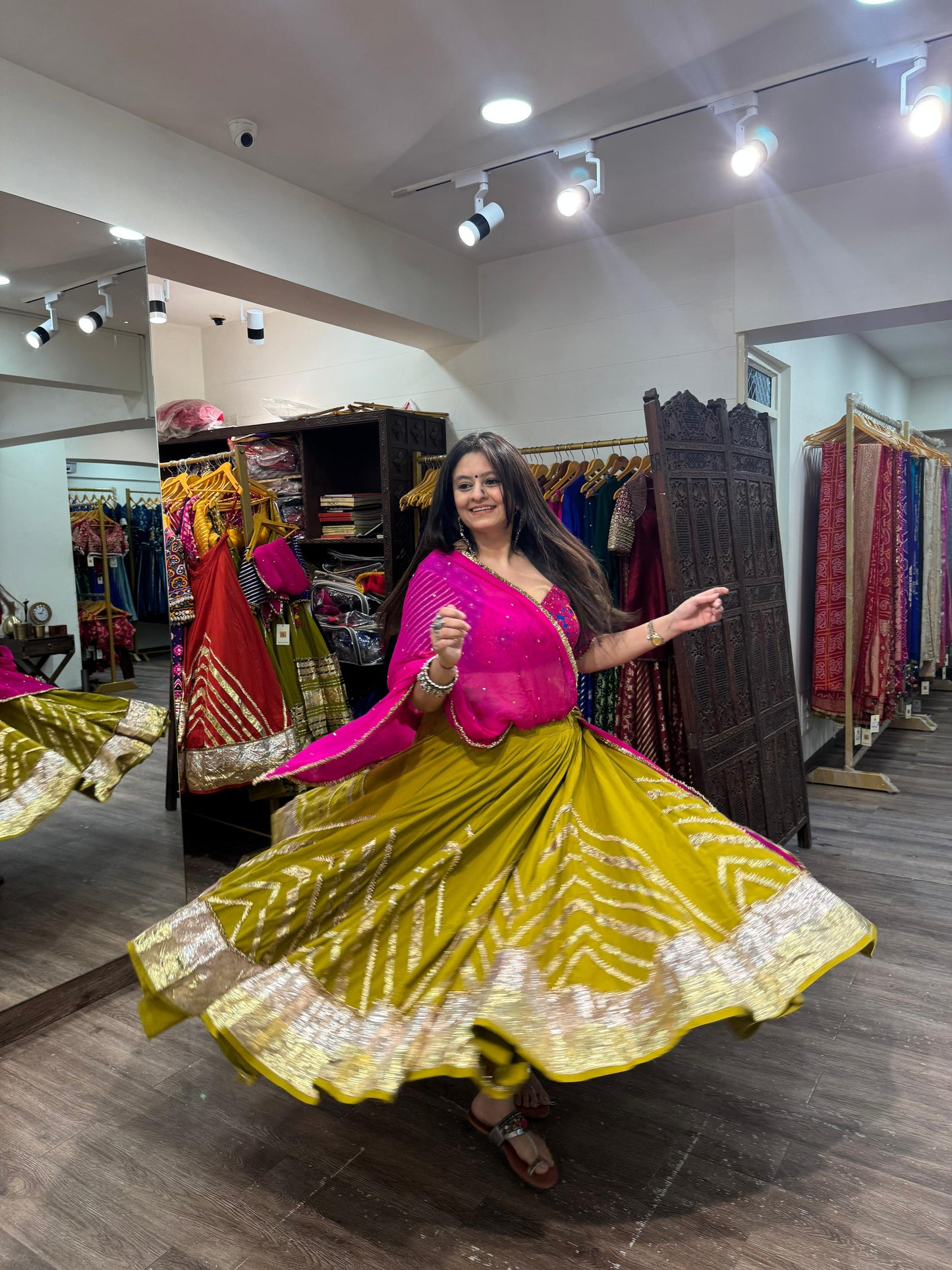 Mustard Green Cotton Lehenga Set