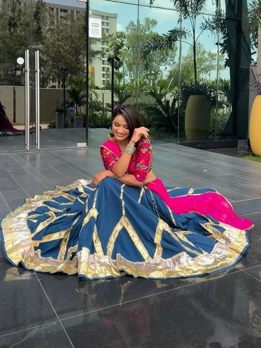 Teal Cotton Lehenga Set