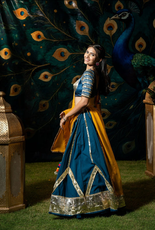 Teal Cotton Lehenga Set