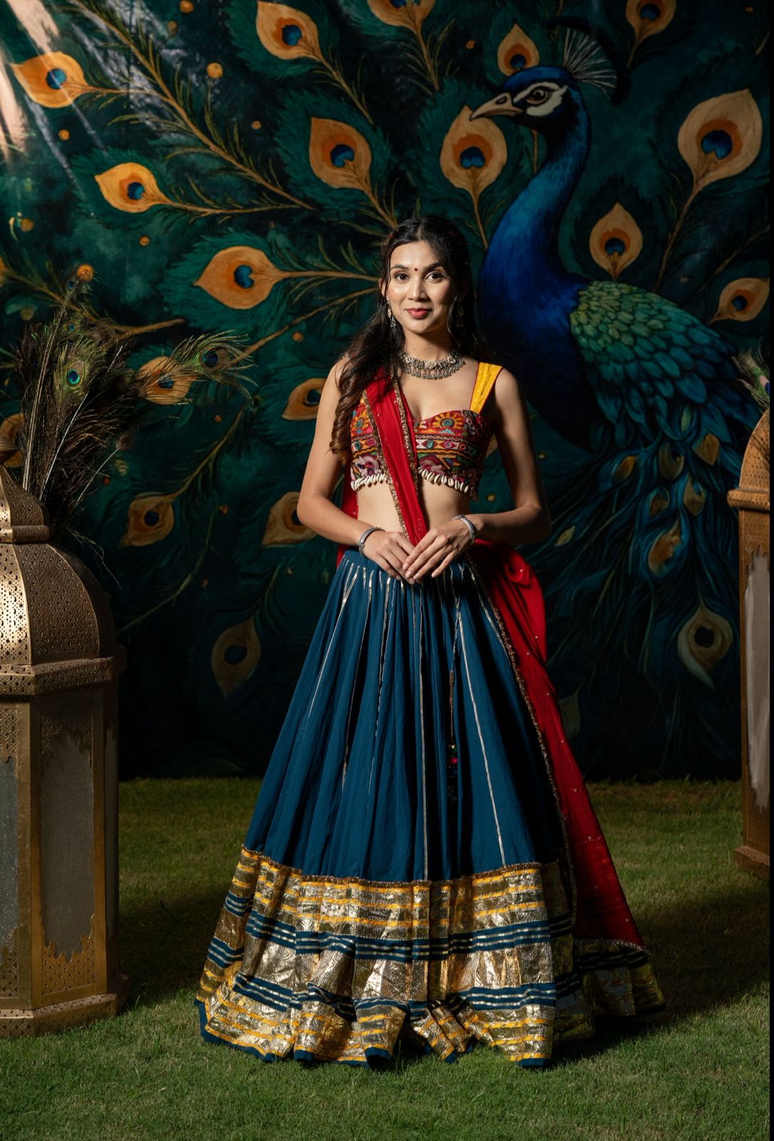 Teal Leheriya Skirt