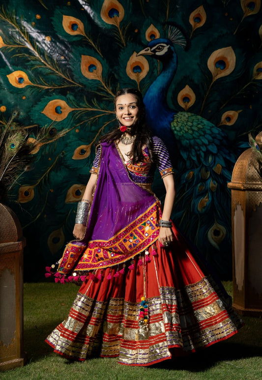 Red Leheriya Lehenga Set