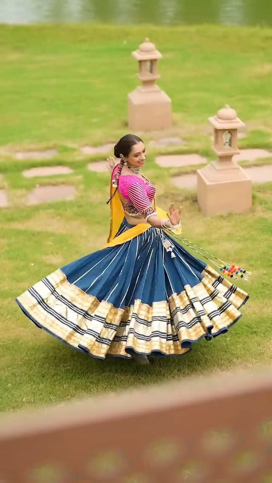 Teal Leheriya Gradation Skirt