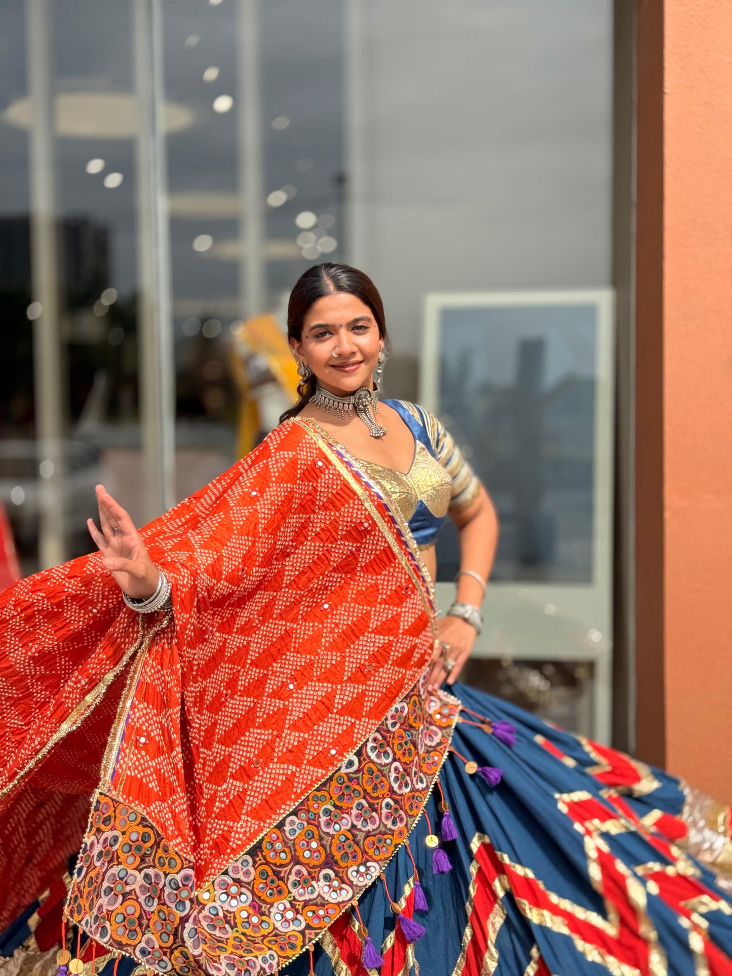 Teal Cotton Lehenga Set