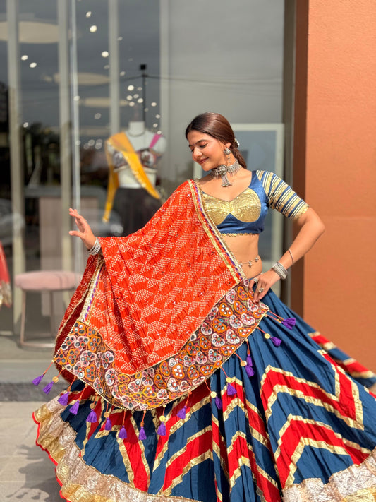 Teal Cotton Lehenga Set