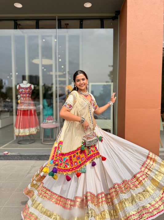 White Leheriya Lehenga Set