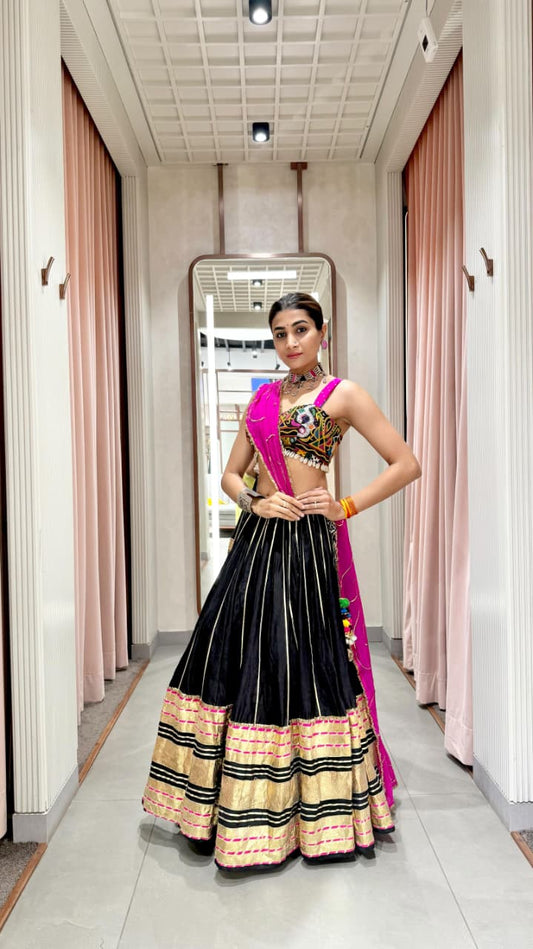 Black Leheriya Lehenga Set