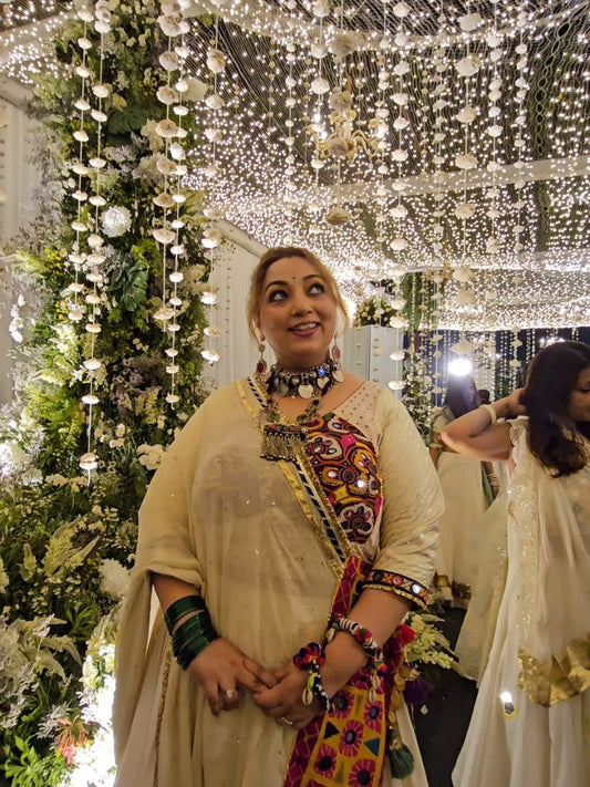 White Leheriya Lehenga Set