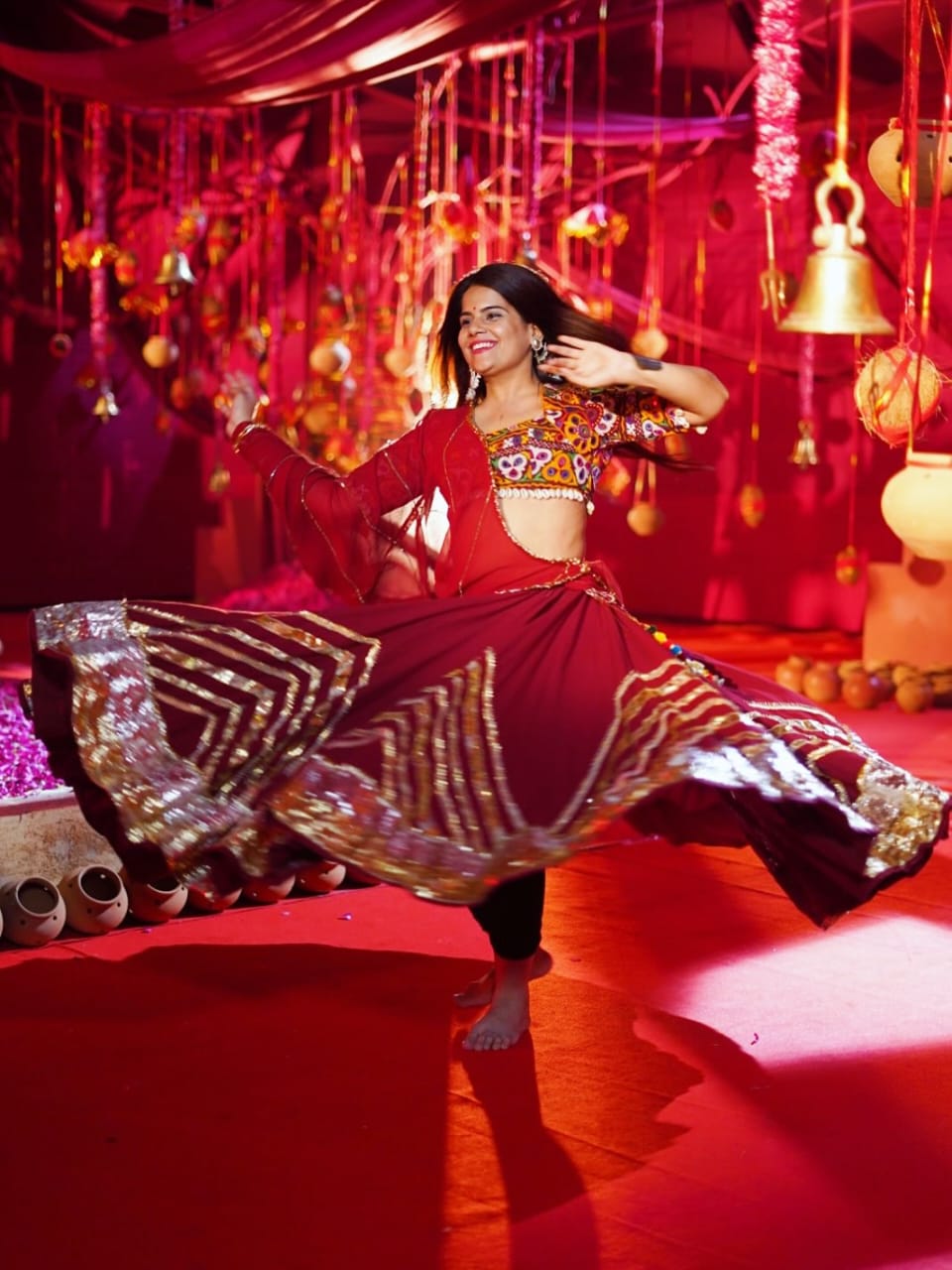 Maroon Cotton Lehenga Set
