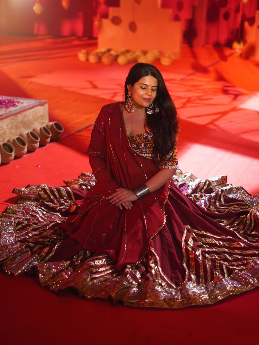 Maroon Cotton Lehenga Set