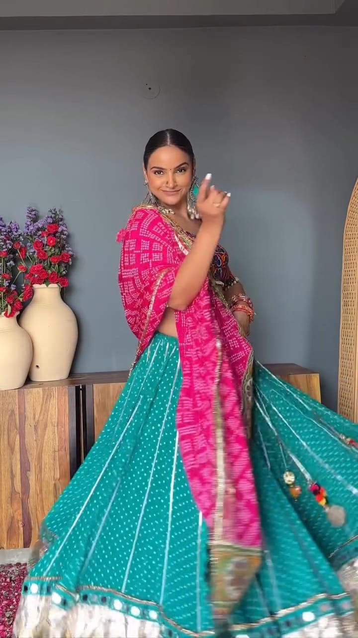 Firozi Bandhani Lehenga Set