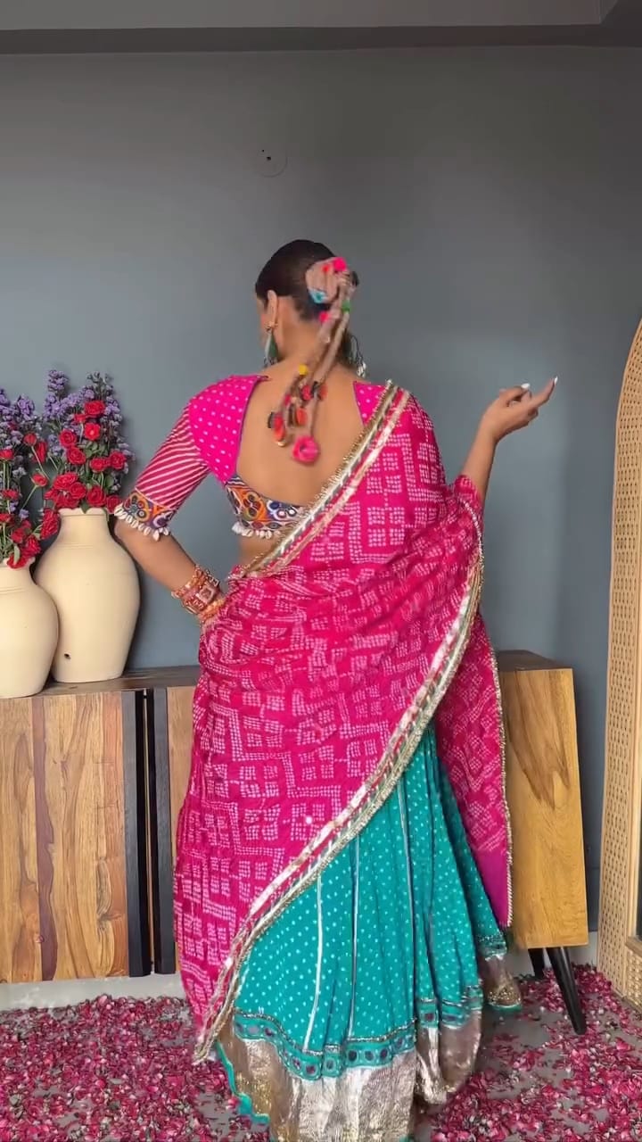 Firozi Bandhani Lehenga Set
