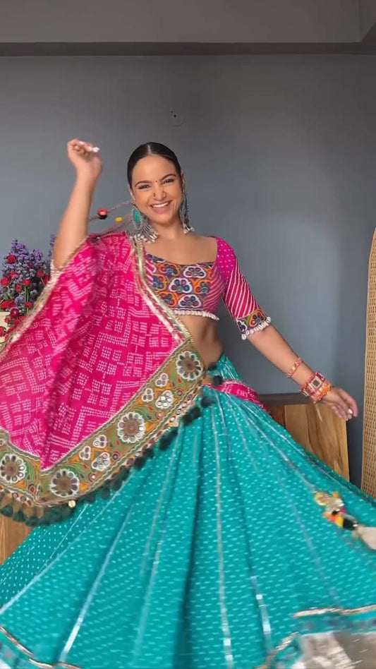 Firozi Bandhani Lehenga Set