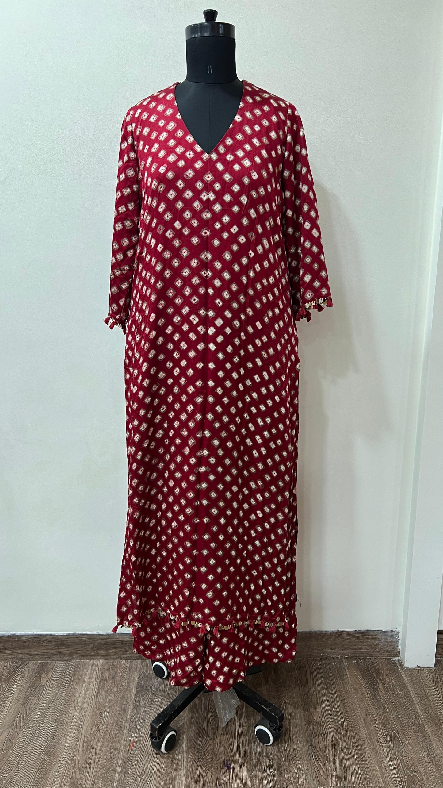 Maroon Bandhani Coord Set
