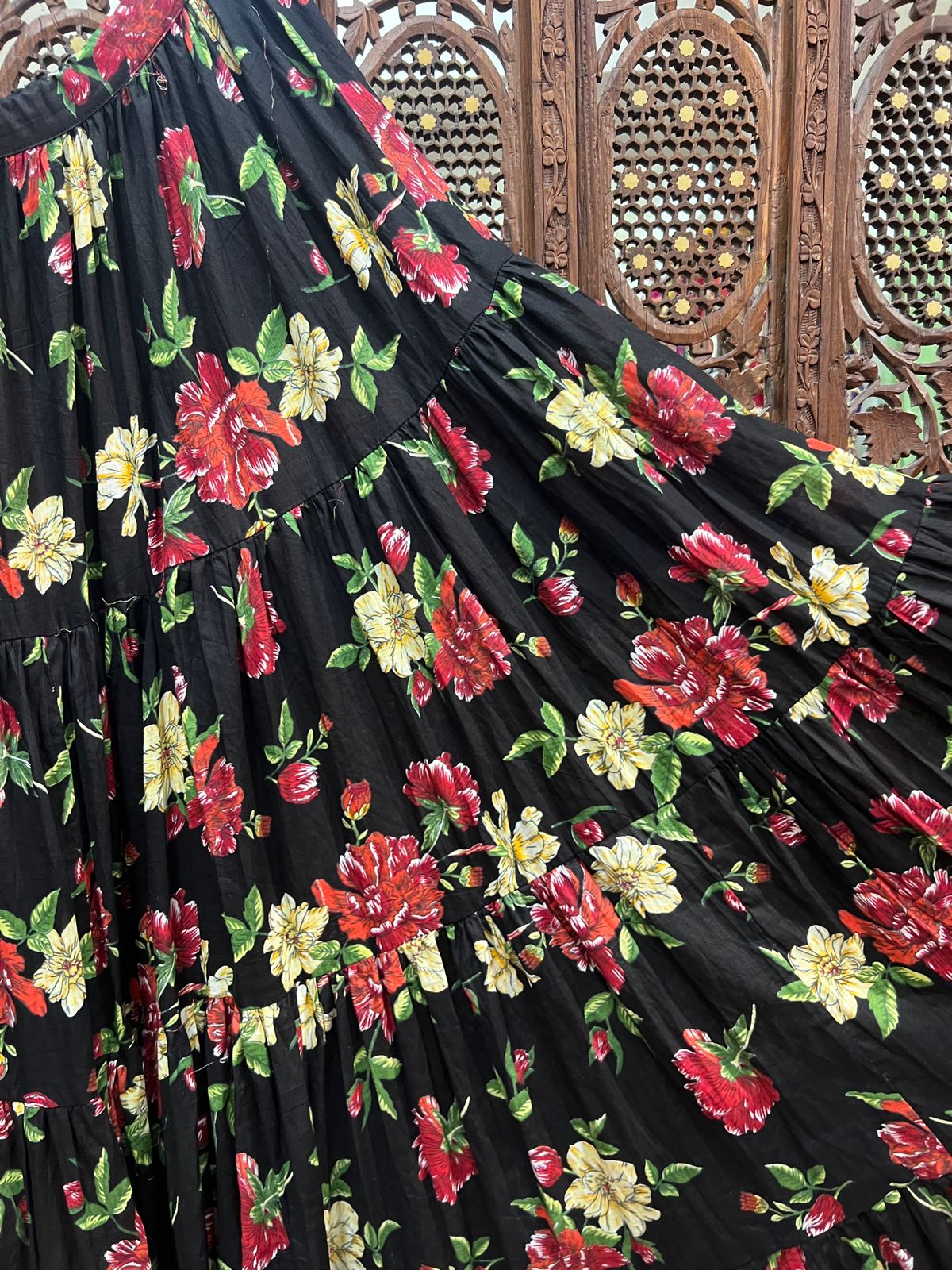 Mul Black Floral Skirt