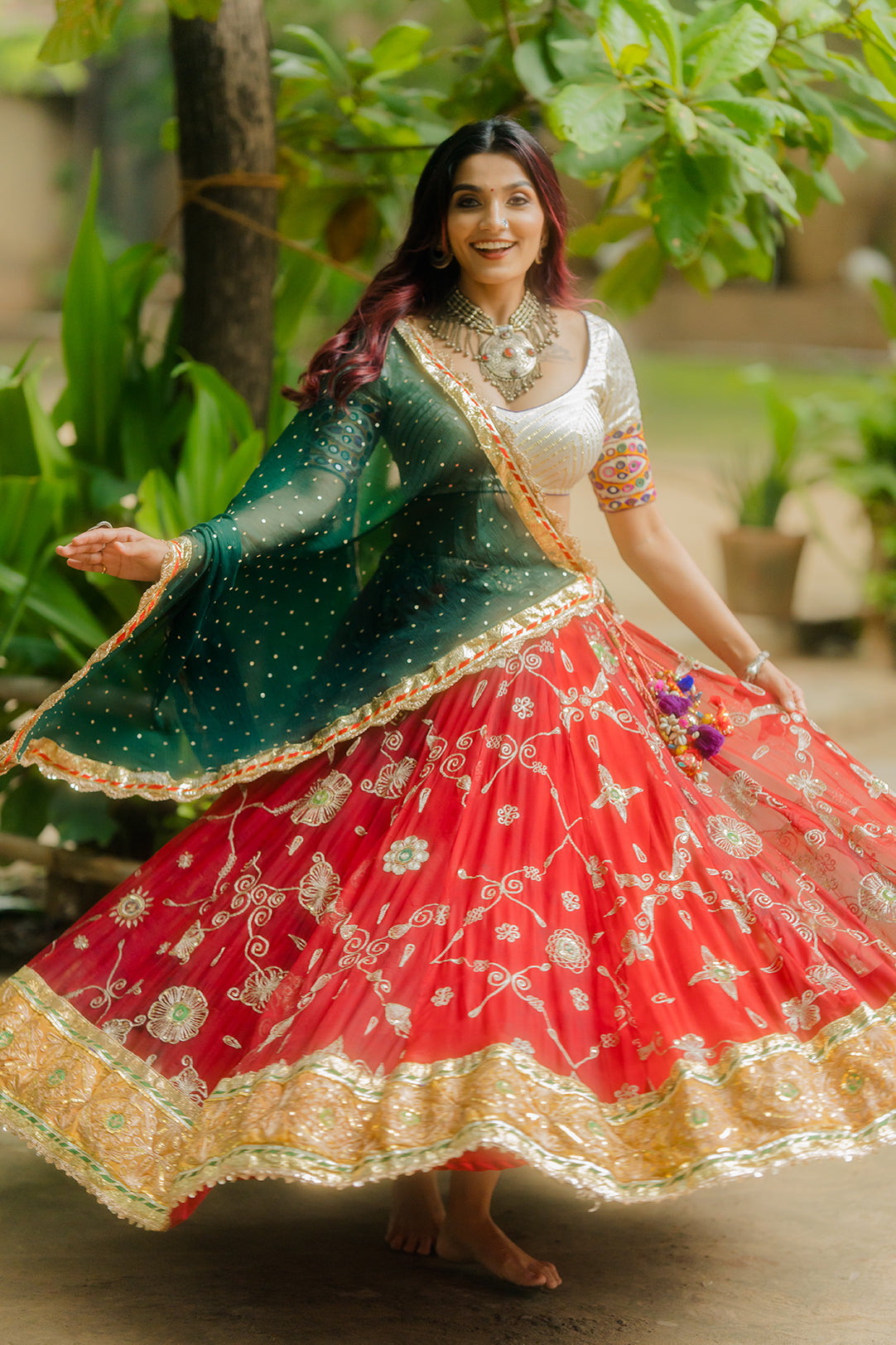 Bottle Green Chiffon Dupatta - Anjanase