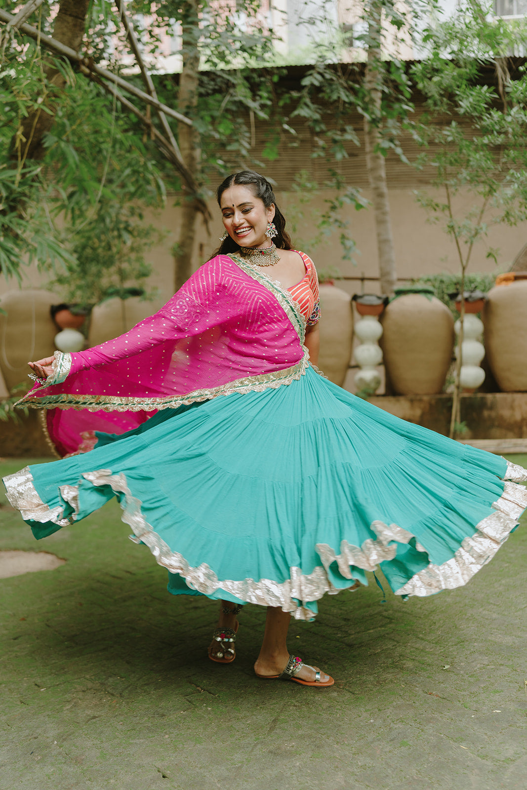 Aqua Lehenga Set - Anjanase