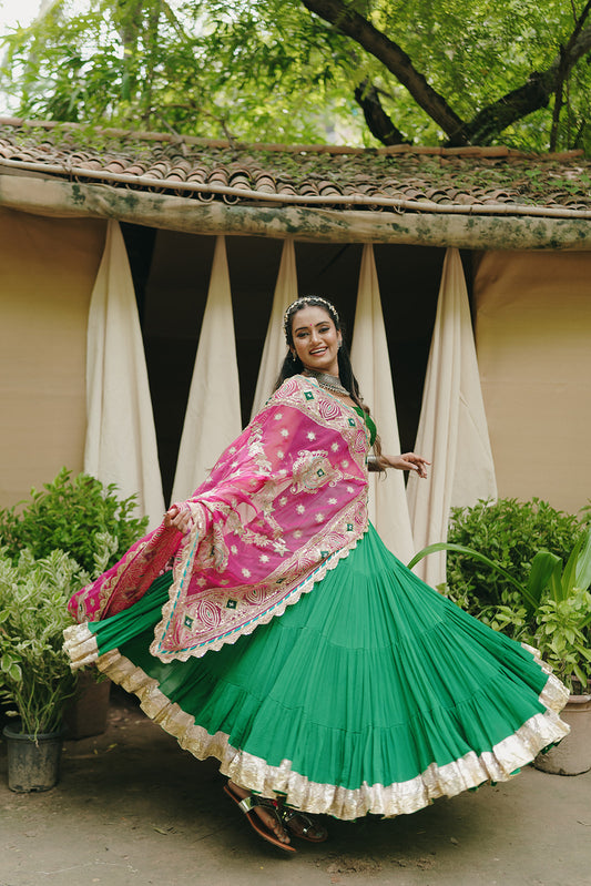 Forest Green Flared Skirt - Anjanase