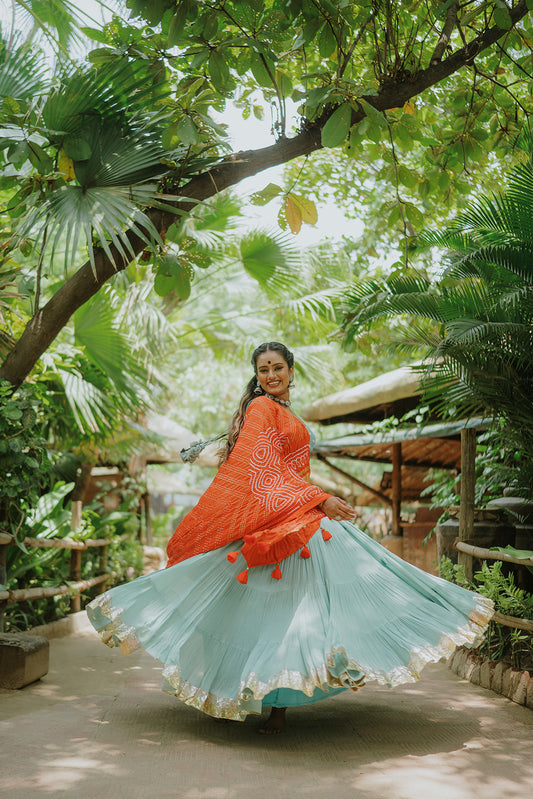 Ice Blue Flared Skirt - Anjanase