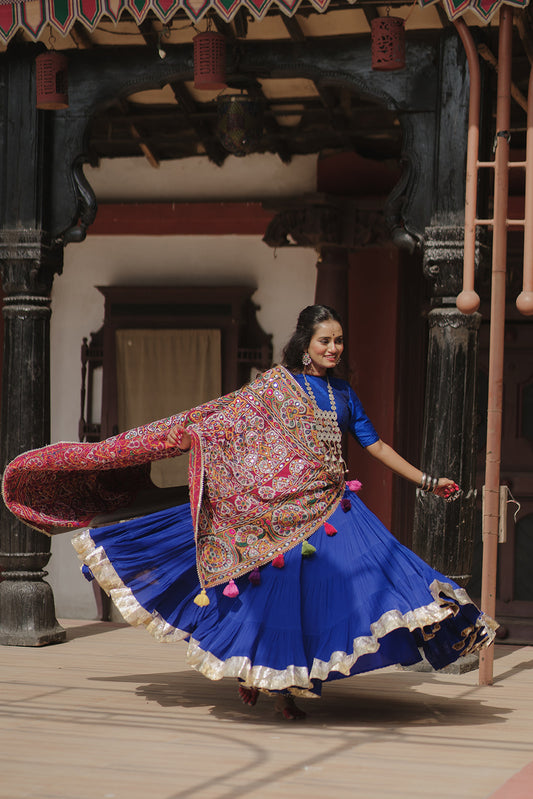 Bright Blue Flared Skirt - Anjanase