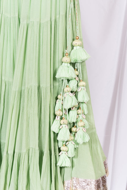 Mint Green Flared Skirt - Anjanase