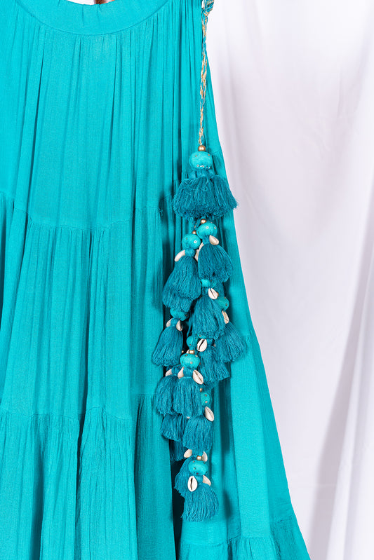 Teal Blue Flared Skirt - Anjanase