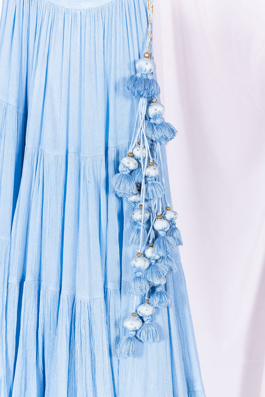Sky Blue Flared Skirt - Anjanase