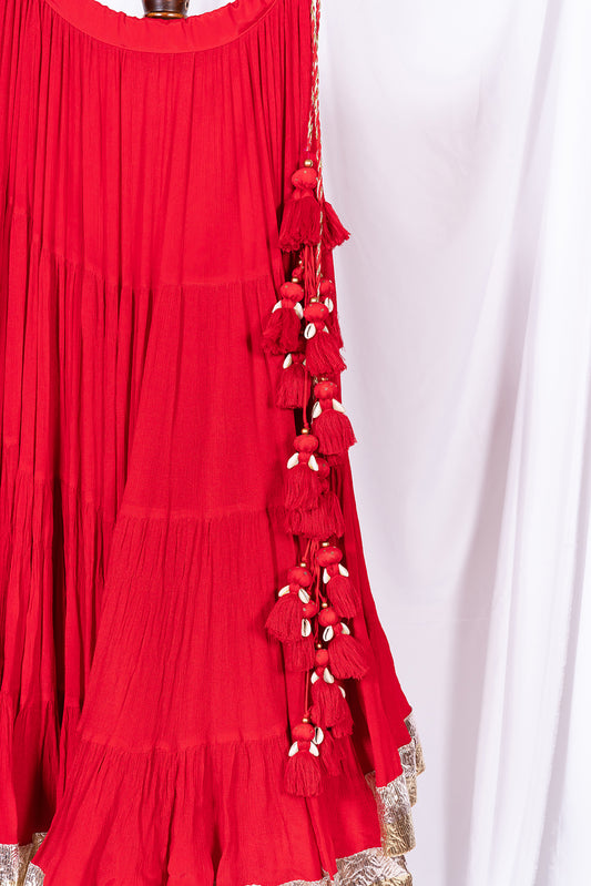 Red Flared Skirt - Anjanase