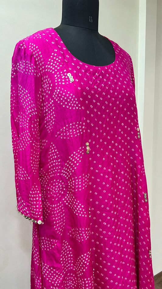 Pink A-line Bandhini Coord Set