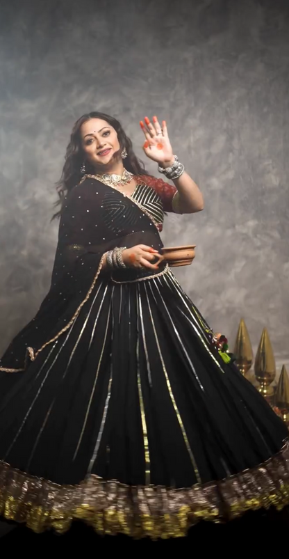 Geeta Black Cotton Lehenga Set
