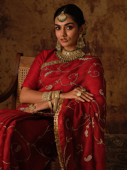 Maroon Jaal Saree