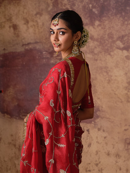 Maroon Jaal Saree