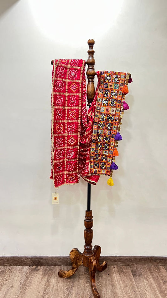 Gharchola Bandhani With Patchwork Dupatta