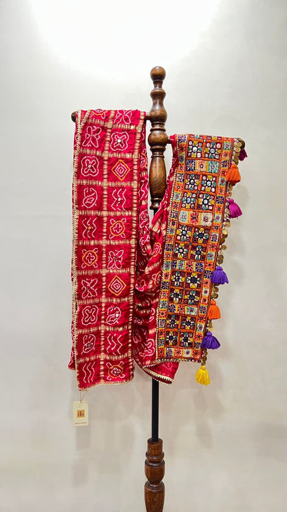 Gharchola Bandhani With Patchwork Dupatta