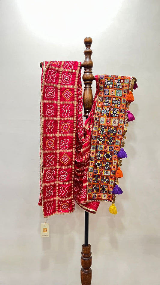 Gharchola Bandhani With Patchwork Dupatta