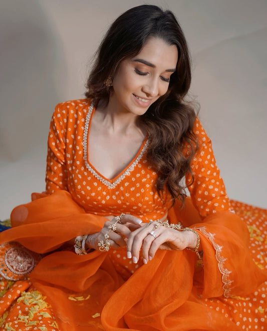 Isha Multani Orange Lehenga - Anjanase