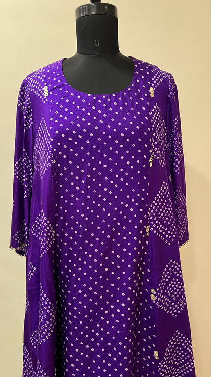 Purple A-line Bandhani Coord Set