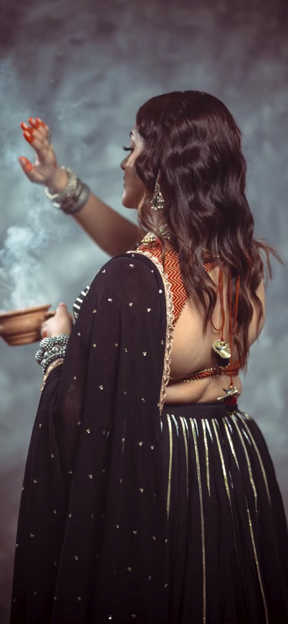 Geeta Black Cotton Lehenga Set