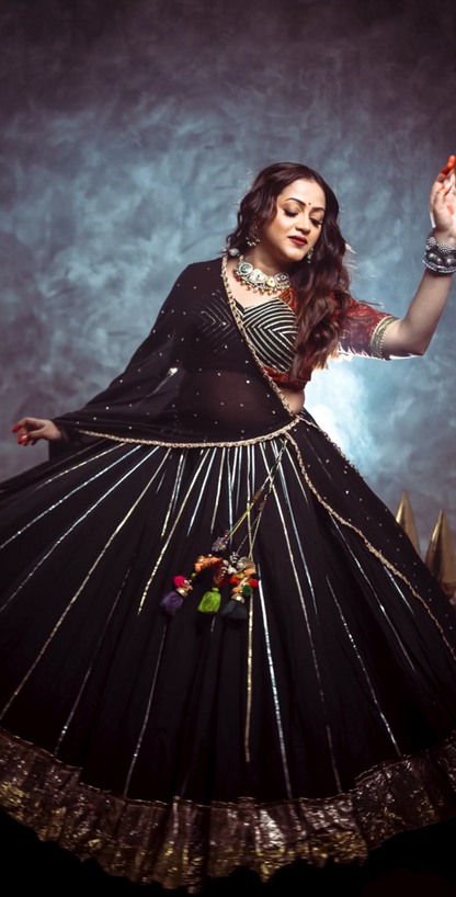 Geeta Black Cotton Lehenga Set