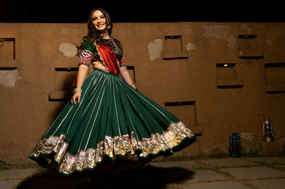 Bottle Green Lehenga Set with bandhani blouse Navratri set chaniya choli