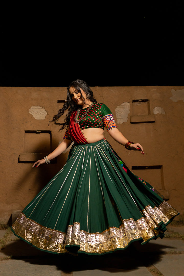 Bottle Green Lehenga Set with bandhani blouse Navratri set chaniya choli