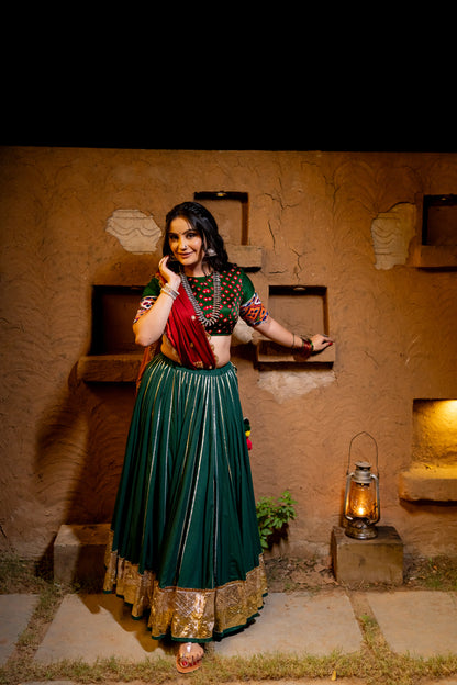 Bottle Green Lehenga Set with bandhani blouse Navratri set chaniya choli