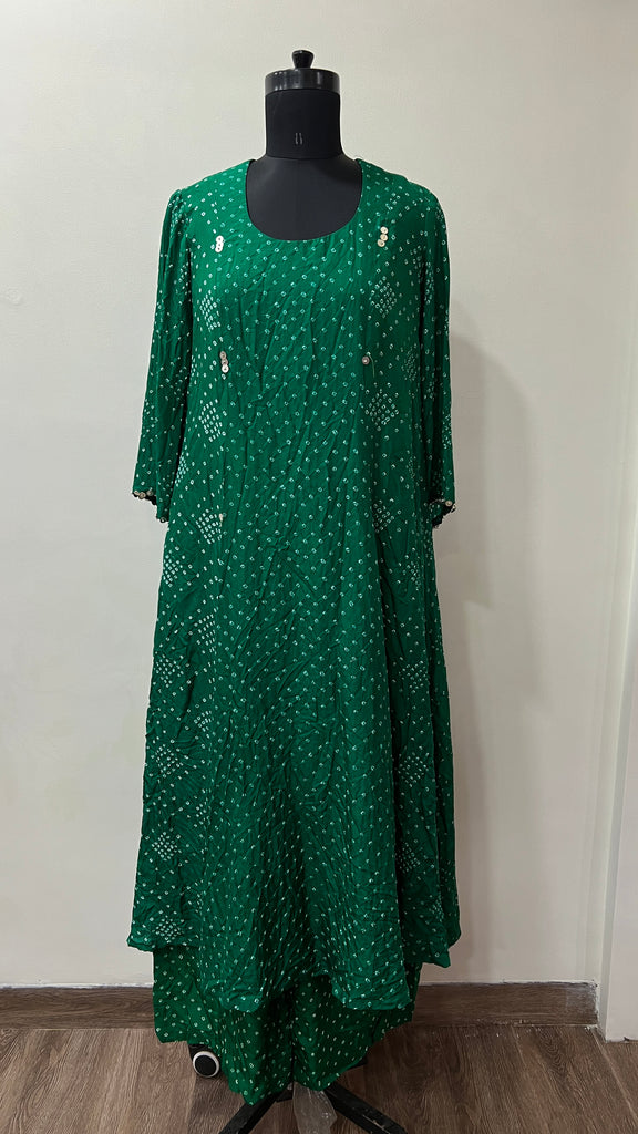 Green A-line Bandhani Coord Set