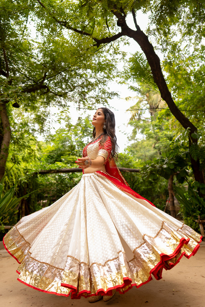 Red Chanderi Lehenga Set - Anjanase