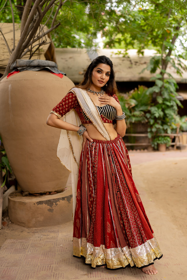 Maroon Gamthi Lehenga Set - Anjanase
