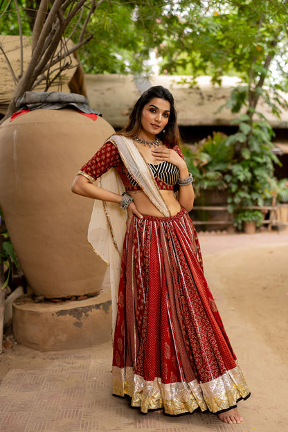 Maroon Gamthi Lehenga Set - Anjanase