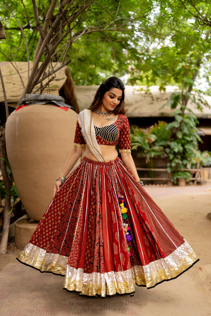 Maroon Gamthi Lehenga Set - Anjanase