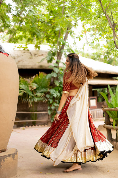 Maroon Gamthi Lehenga Set - Anjanase